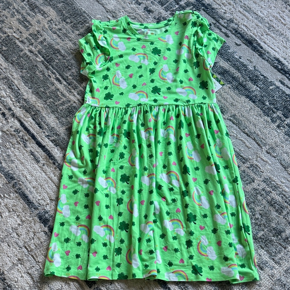 Girls' Bright Green Rainbow & Shamrock Dress